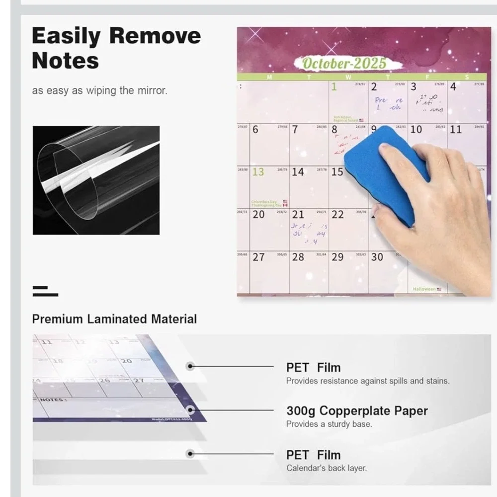 2025-2027 Dry Erase Wall Calendar 48x32 Laminated 2 Year Planner Azure Starry